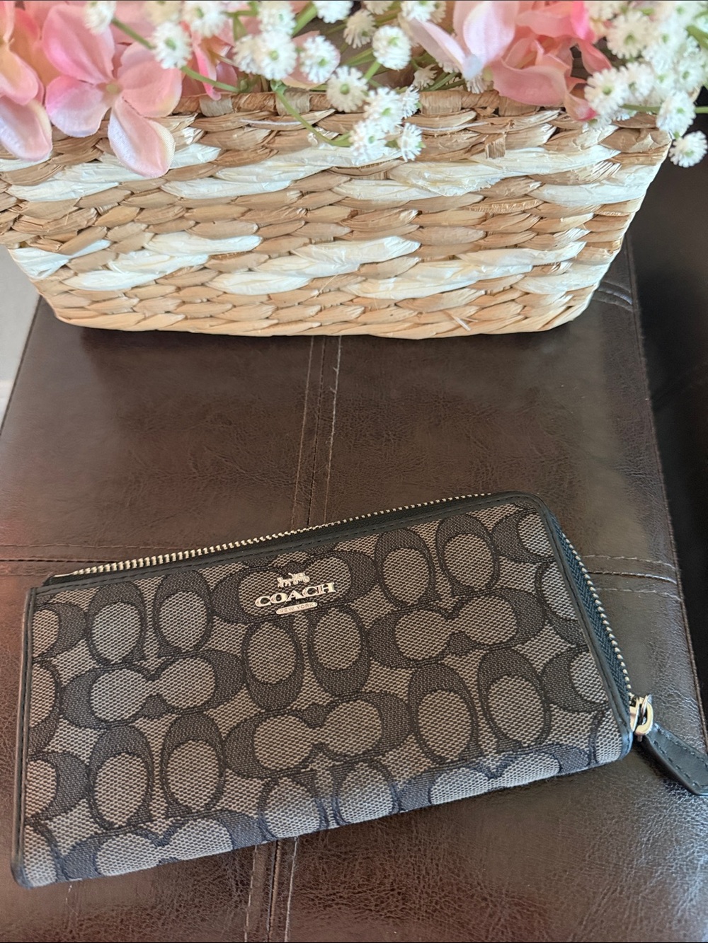 Coach Zip-Around Signature Wallet in Black and Brown